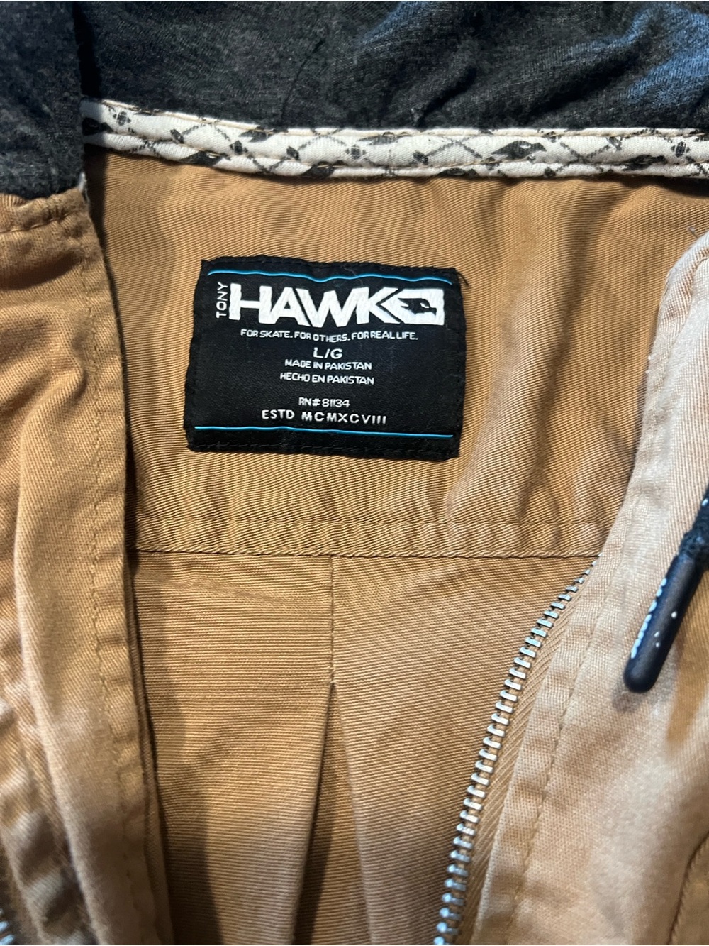 Tony Hawk Tan Work Jacket with Gray Hood - Picture 5 of 5